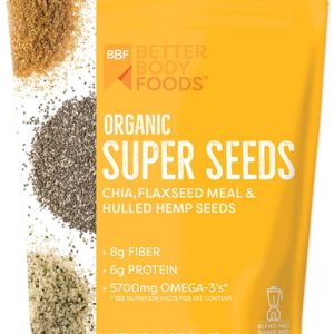 Better Body Foods Organic Superfood Super Seeds, Chia Flaxseed & Hemp, Blend of Organic Chia Seeds Organic Milled Flax Seed Organic Hulled Hemp Seeds, Add to Smoothies Shakes & More, 16 oz