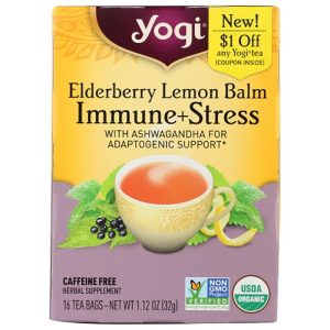 Yogi Tea – Elderberry Lemon Balm Immune & Stress, 16 Bags, 1.1oz