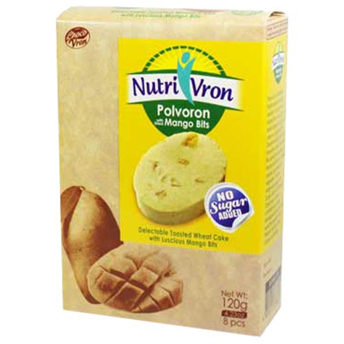 ChocoVron – NutriVron – Polvoron with Dried Mango Bits – Delectable Toasted Wheat Cake with Luscious Mango Bits – 8 PCS – 120 G