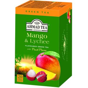 Ahmad Tea Mango & Lychee Flavored Green Tea with Fruit Pieces, 20 Count