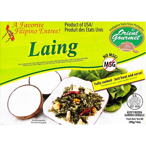 Orient Gourmet – Laing – Taro Leaves with Pork Simmered in Coconut Milk and Flavored with Fish Sauce – Fully Cooked – Just Heat and Serve – 14 OZ