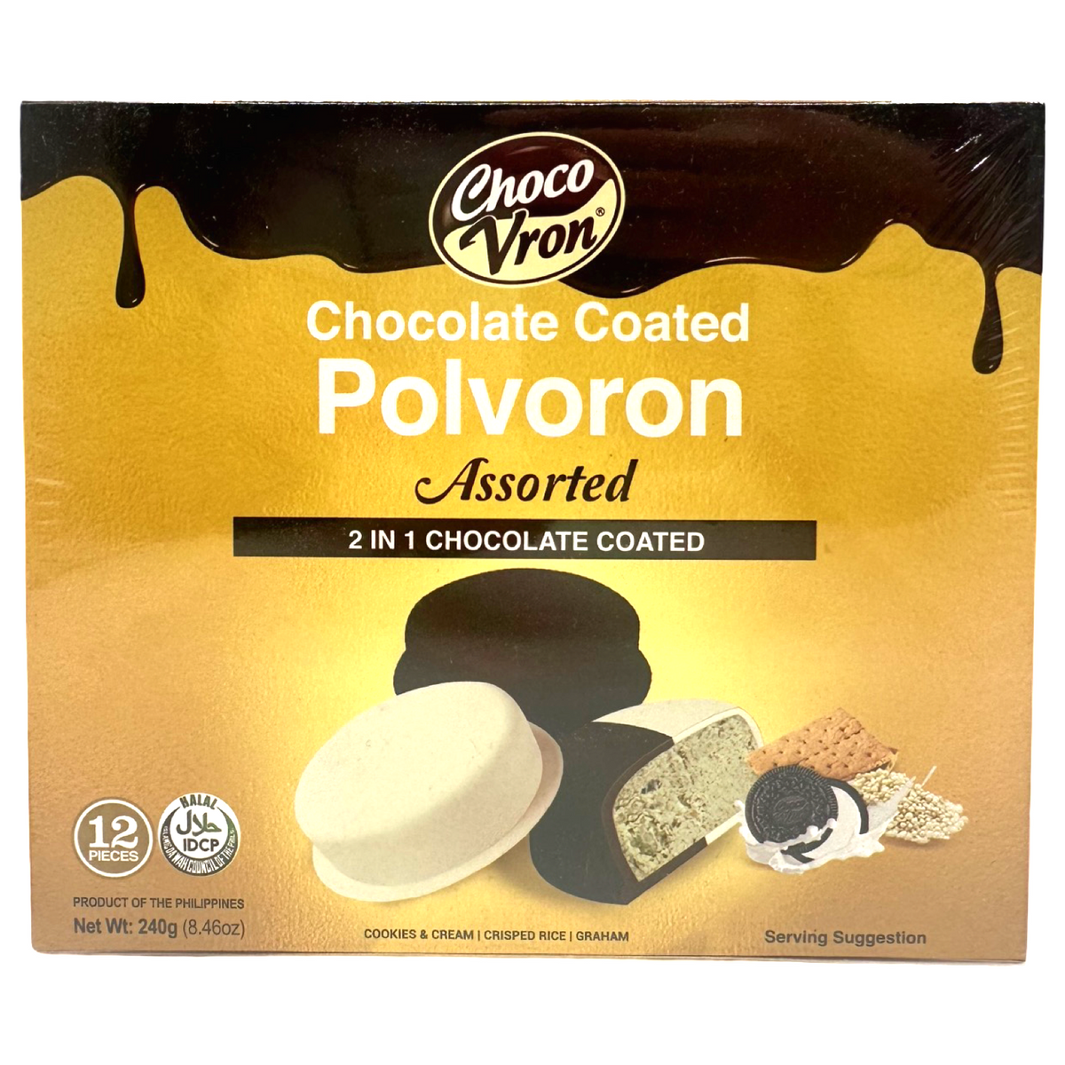ChocoVron – Chocolate Coated Polvoron – Assorted – Choco, White, 2 in 1 Coated – 12 Pieces – 240 G