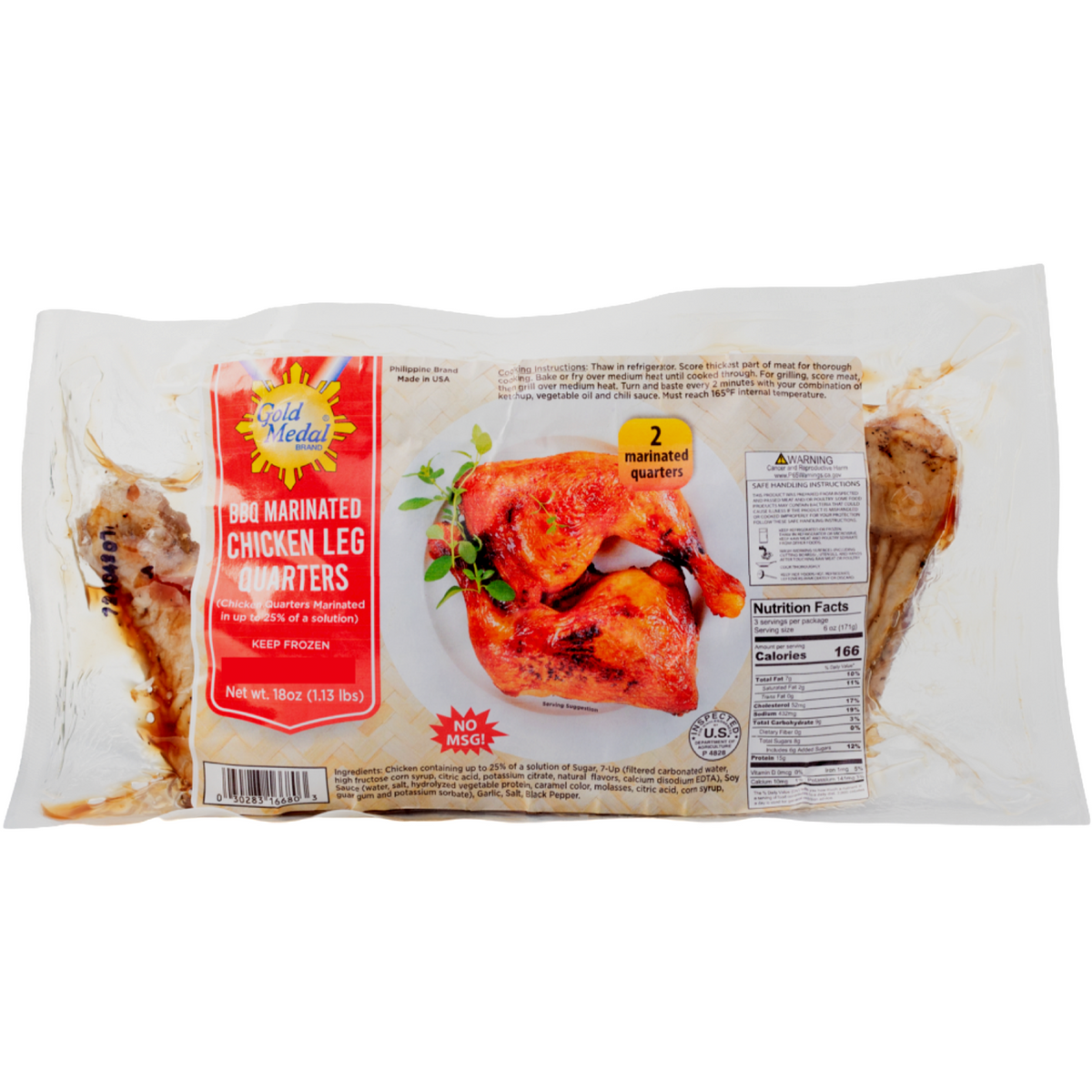 Gold Medal – BBQ Marinated – Chicken Leg Quarters – Ready To Grill – 2 Pieces – 18 OZ
