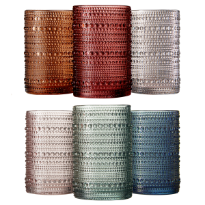 The Wine Savant- Beaded Hobnail Highball Drinking Glasses Muted Color