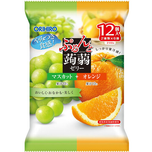 Orihiro “Purunto Konnyaku Jelly, Muscat and Orange flavor” Konjac Fruits Jelly, 20g x 12 pc