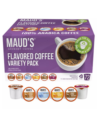 Maud’s Flavored Coffee Variety Pack, Medium Roast, 72 K-Cup Pods, 6 Gourmet Flavors