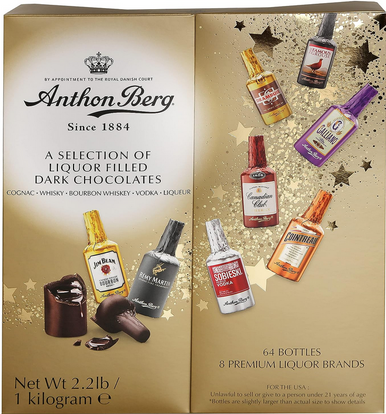 Anthon Berg Dark Chocolate Collection, Liquor Filled Mini Bottles, 64 Pieces, 2.2 lb