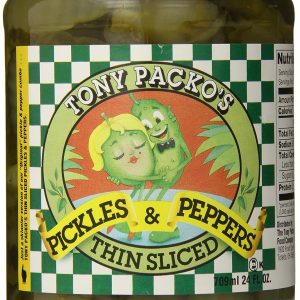 Tony Packos – Packo Thin Sliced Pickles & Peppers, 24 Oz | Pack of 12