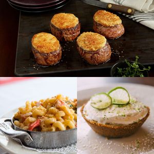 2 Wildfire Filet Medallion Trios, Shaw’s Crab House Lobster Mac, & 2 Mini Pies