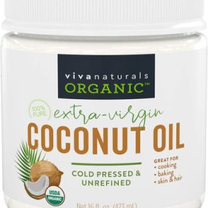Viva Naturals Organic Coconut Oil, Unrefined, Cold-Pressed Extra Virgin Coconut Oil, USDA Organic and Non-GMO Cooking Oil, Great as Hair Oil and Skin Oil, 16 Oz