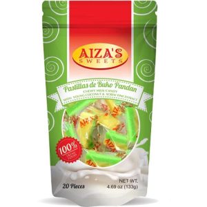 Aiza’s Sweets – Pastillas de Buko Pandan – Chewy Milk Candy with Young Coconut and Screw Pine Extract – 20 Pieces – 133 G