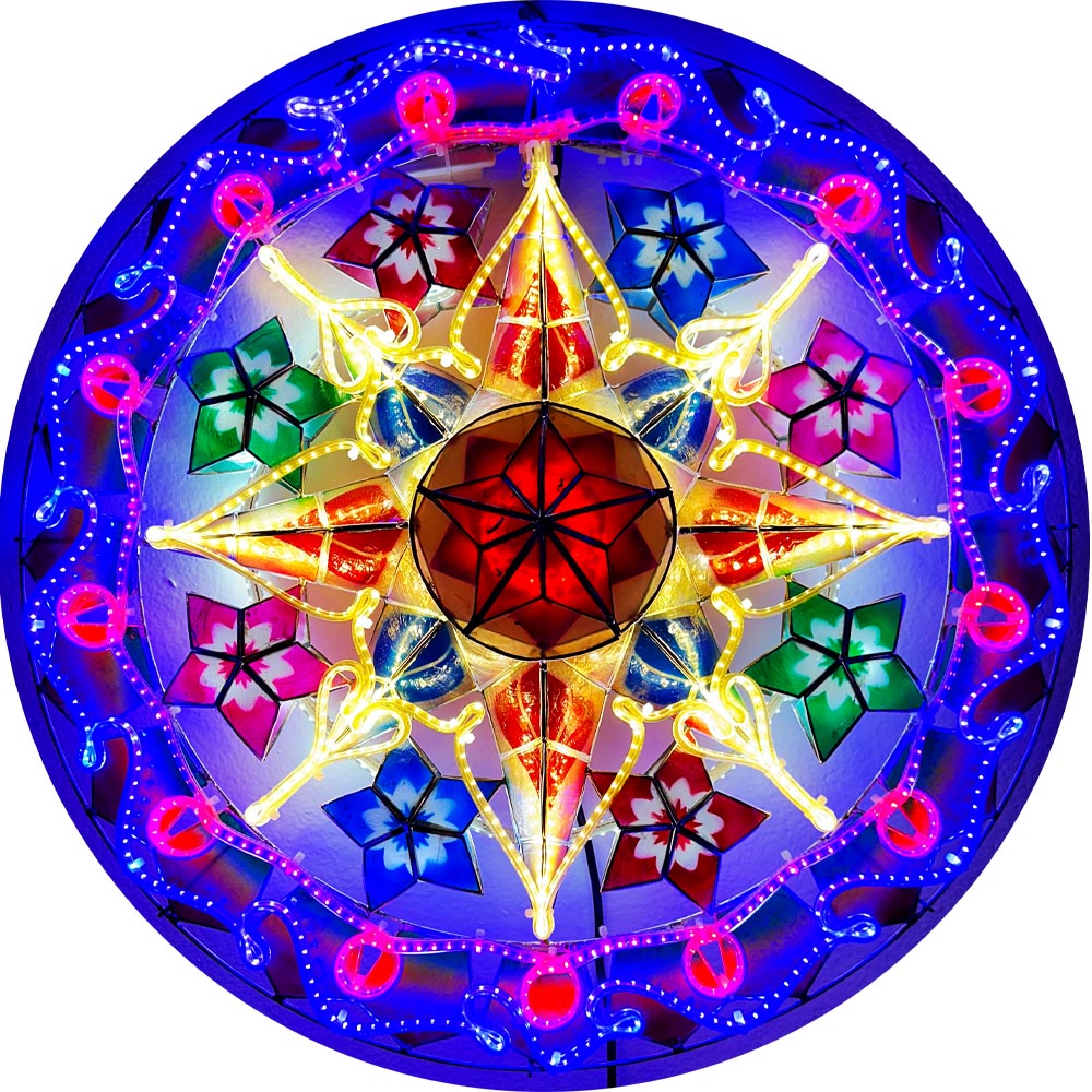 Philippines Christmas Capiz Parol Lantern Star (Tala) – Red / Blue / White LED Show – Size 24