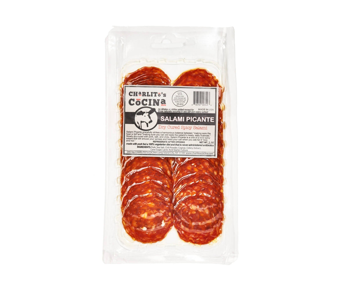 Charlito’s Cocina Salami Picante – Dry Cured Spicy Salami (Presliced) – 15 x 3oz