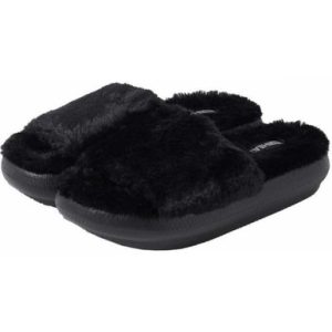 32 Degrees Plush Faux Fur Cushion Slide Slippers, Black