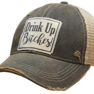 Vintage Life – Drink Up Bitches Distressed Trucker Cap Black