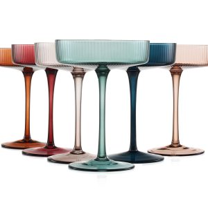 The Wine Savant | Art Deco Ribbed Muted Color Coupe/Cocktail Glasses |