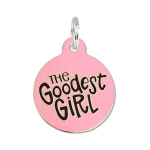 Bad Tags – PINK – The Goodest Girl – Dog Tag Collar Charm or Pet ID Ta