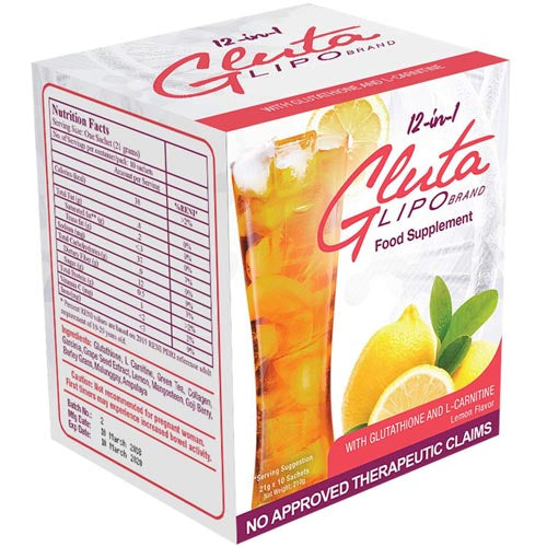 Gluta Lipo Brand – 12 in 1 – Food Supplement – LEMON Flavor – 10 Sachets – 210 G