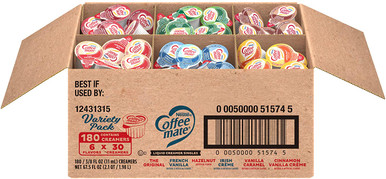 Nestle Coffee mate Coffee Creamer, Variety Pack, Liquid Creamer Singles, Non Dairy, No Refrigeration, 6 Flavors 30 of Each Flavor (180 Total)