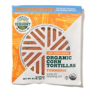 Vermont Tortilla Company 6″ Organic Turmeric Heirloom Corn Tortillas – 8 bags x 10 tortillas