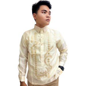 Barong Tagalog Special Double Lining with Piping Brown Abaca Leaves Bayong Design