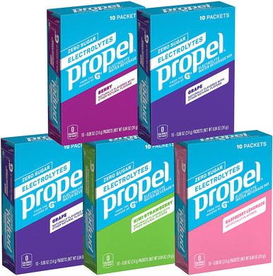 Propel Powder Packets 4 Flavor Variety Pack With Electrolytes, Vitamins and No Sugar (50 count) (Packaging May Vary)