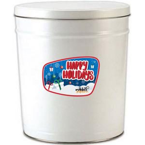 3.5 Gal White Happy Holidays Gourmet Popcorn Tin