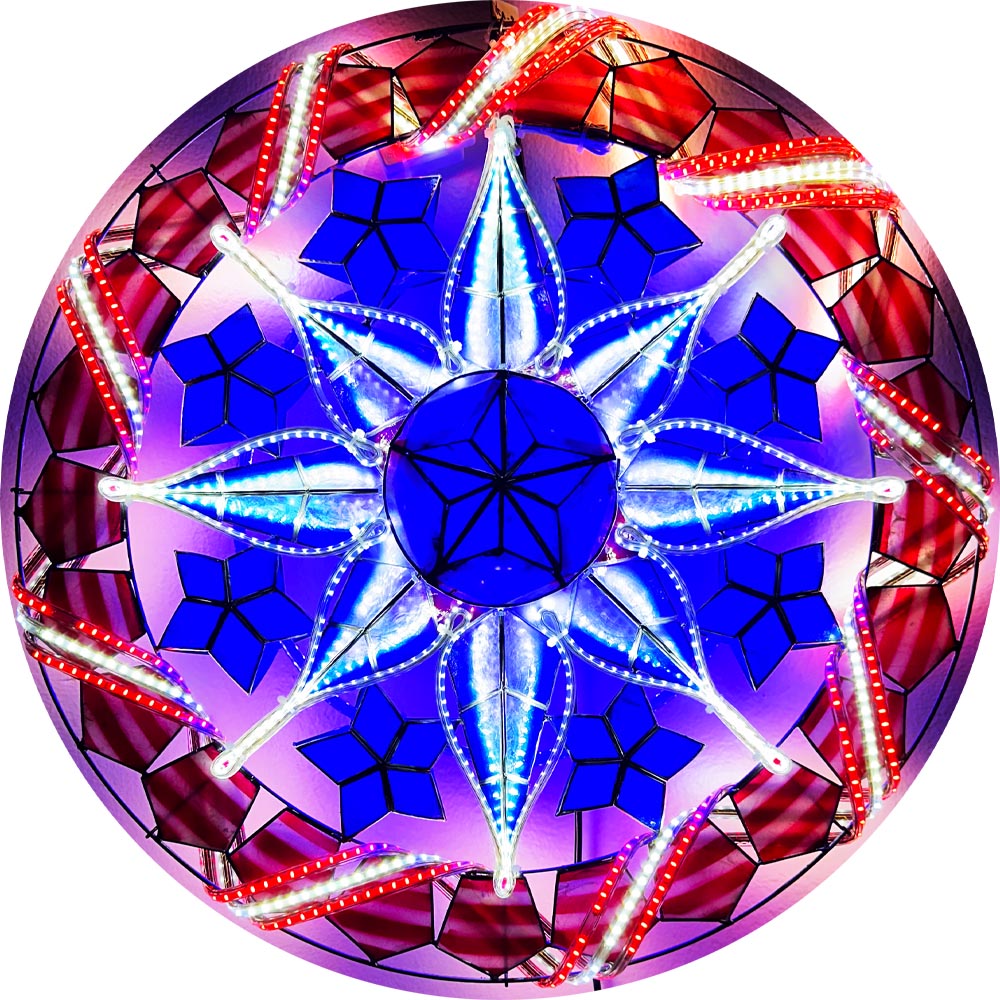 Philippines Christmas Capiz Parol Lantern Star USA Design 2 (Tala) – Red / White / Blue LED Show – Size 24
