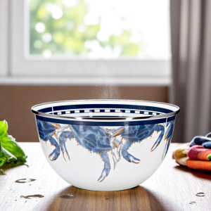 Golden Rabbit Blue Crab Large Enamel Salad Bowl