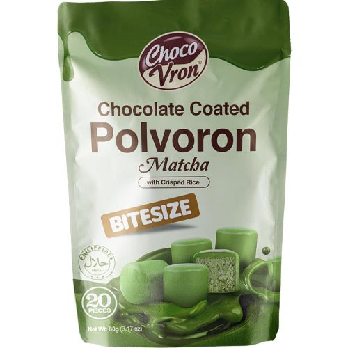 ChocoVron – Chocolate Coated – Polvoron – Matcha with Crisped Rice – BiteSize – 20 Pieces – 80 G