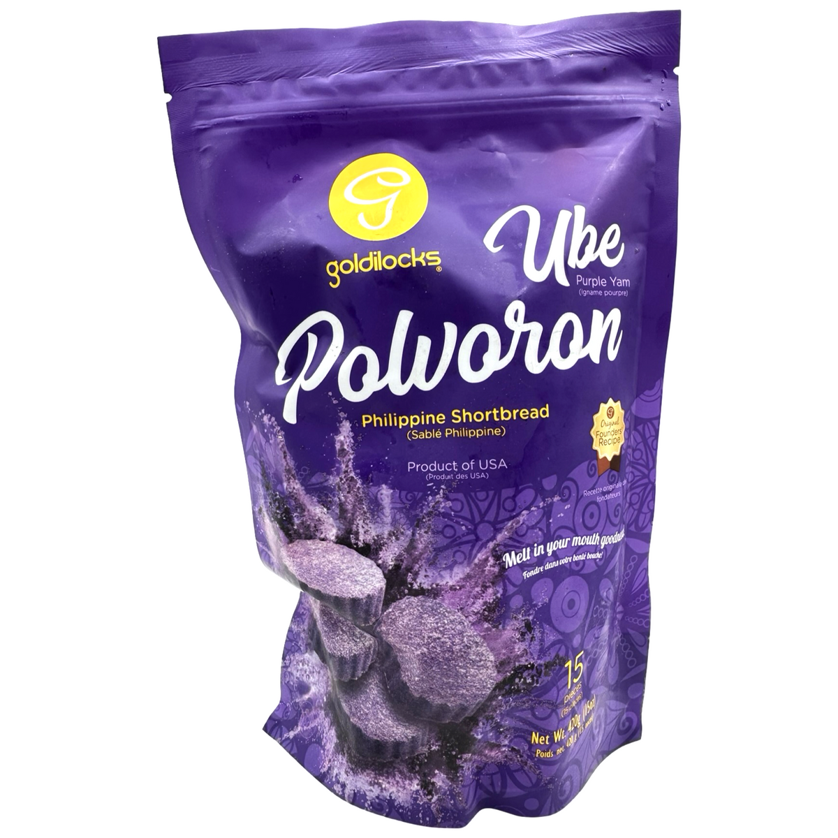 Goldilocks – Polvoron – UBE (Manila Short Bread) – Philippine Shortbread – 15 Pieces – 420 G