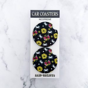 Jami Creates – Black Maryland Flower Crab Print Car Coasters